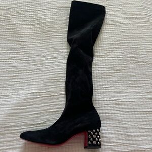 Christian Louboutin Black Over-the-Knee Boots with Studded Heel